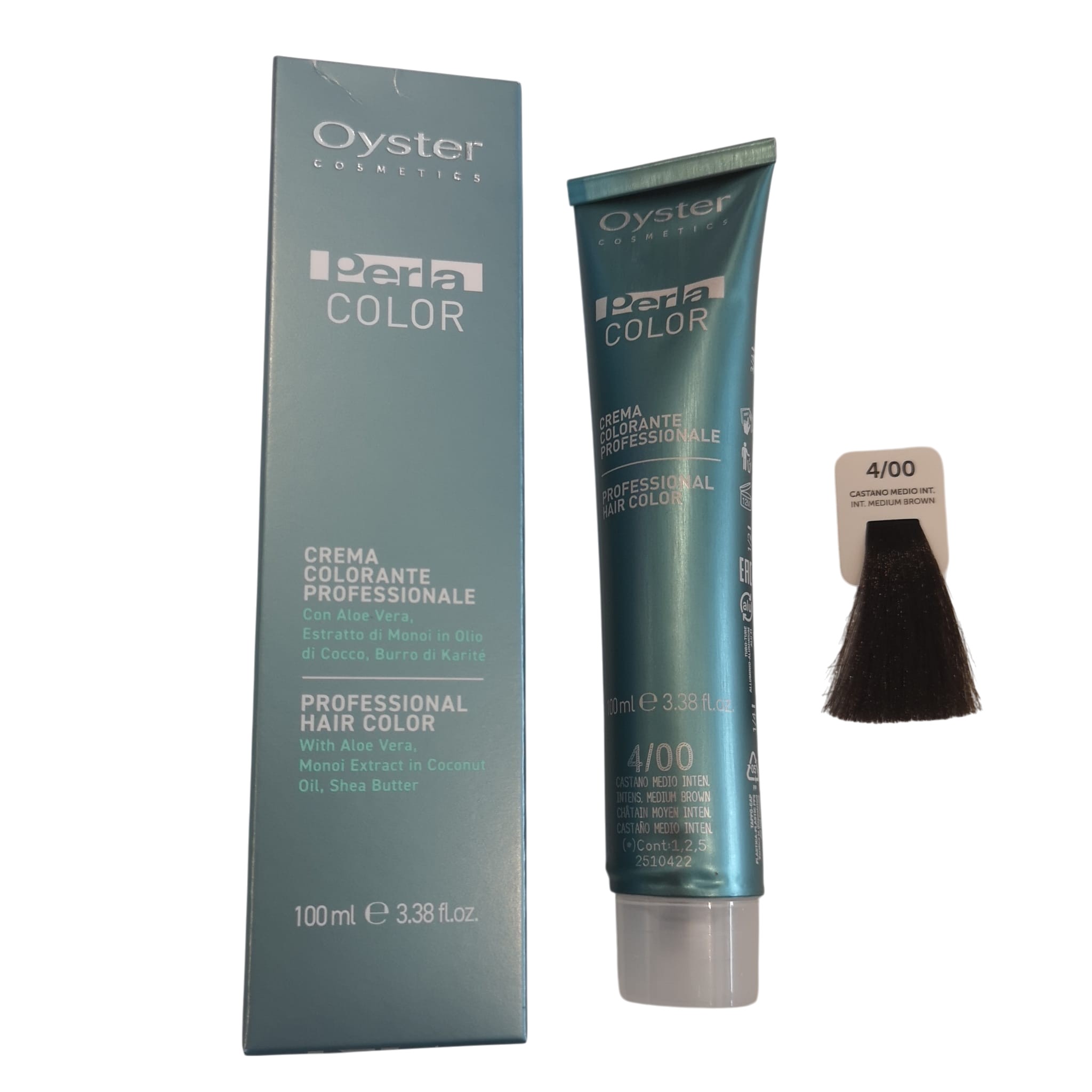 Colore Capelli Professionale N. 4/00 Casatno Medio Intenso Perla Color Oyster Cosmetics 100ml